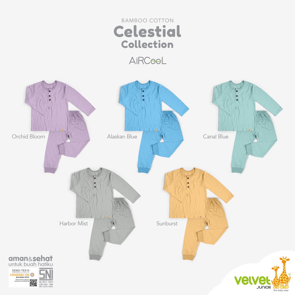 Baju Bayi Piyama Anak Setelan Panjang Celana Panjang Kancing Dada 9 Bulan 1-6 Tahun Velvet Junior Aircool Celestial Series