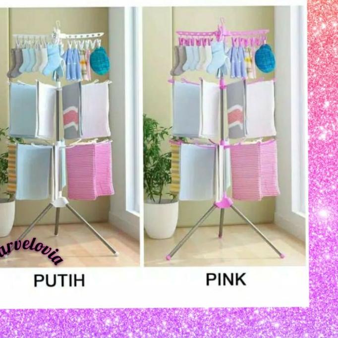 ❇ JEMURAN MENARA BAJU BAYI SUSUN 3 TRIPOD DENGAN HANGER ROTASI ✶