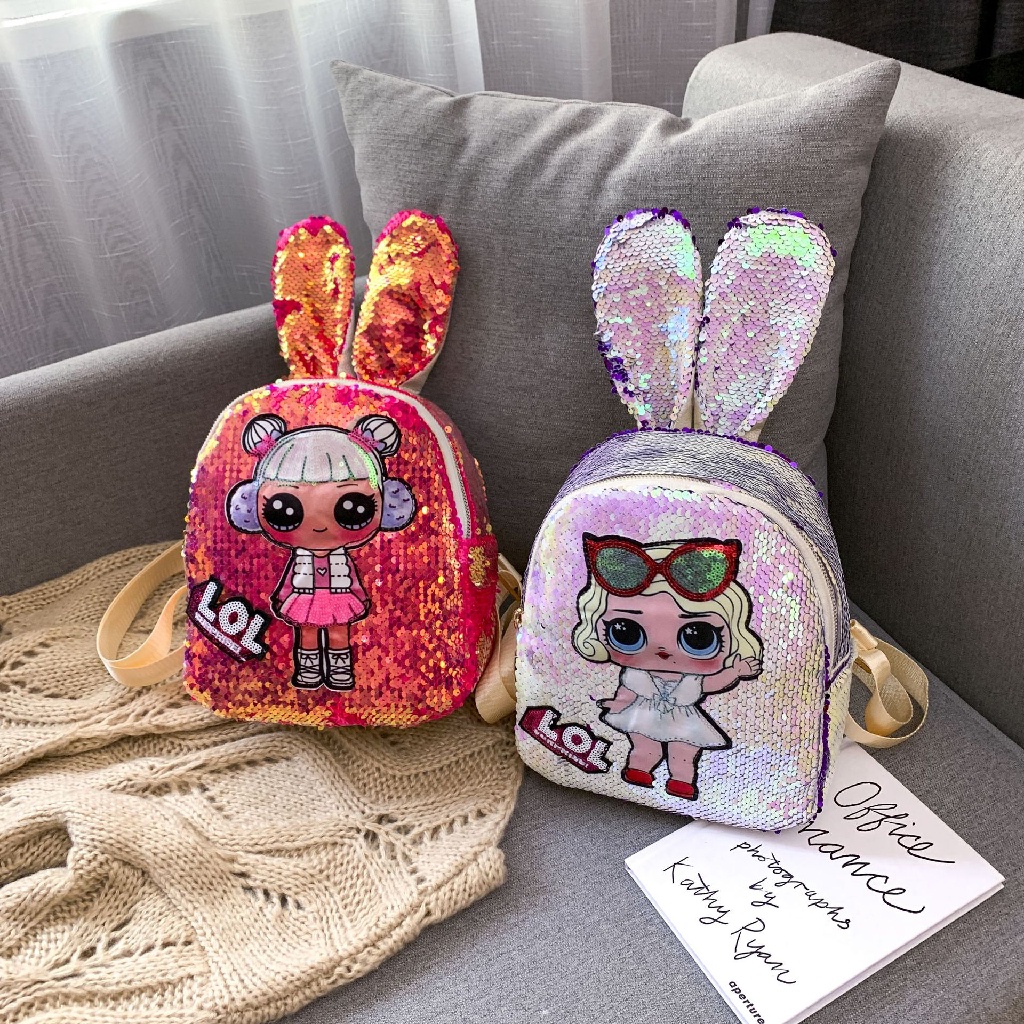 FYGALERY FYG1399 Tas Ransel Anak Sequin Usap Glitter Karakter LOL Telinga Kelinci Murah