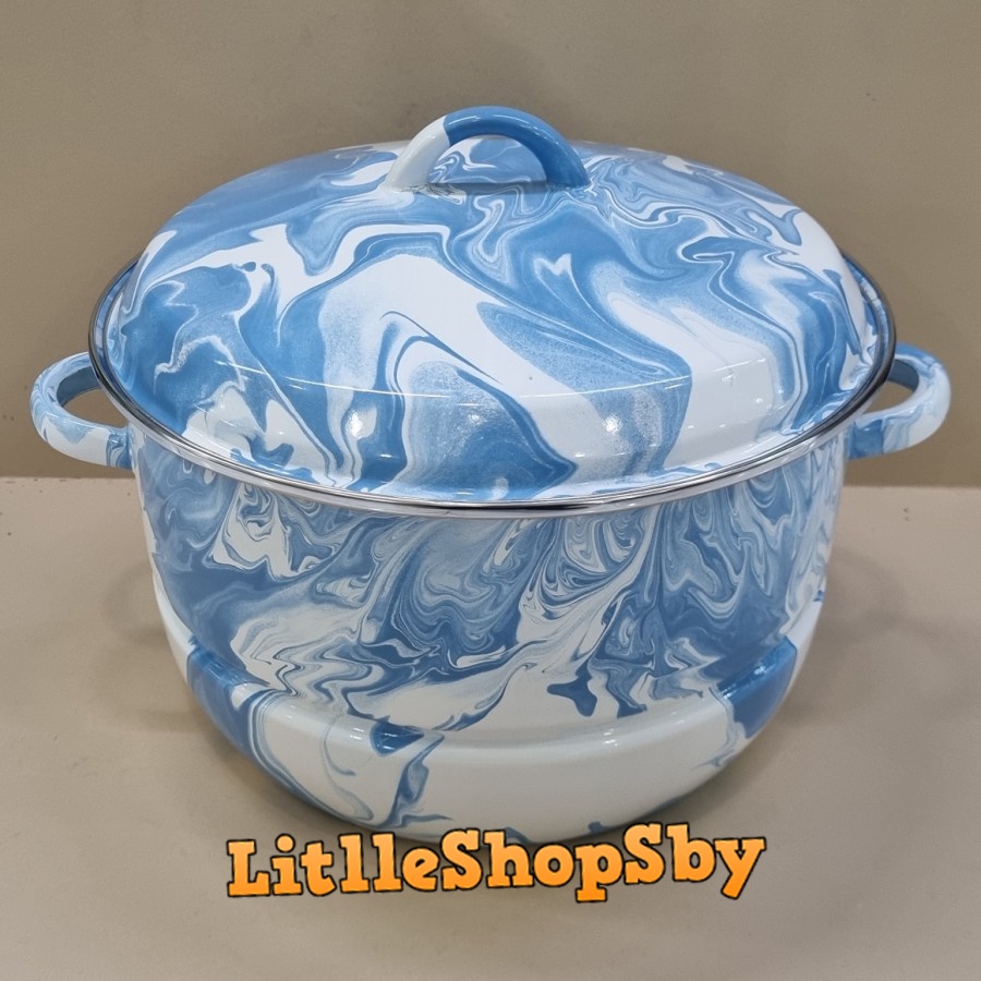 PANCI JUMBO BESAR ENAMEL 30CM BIRU MARBLE BLIRIK LORENG