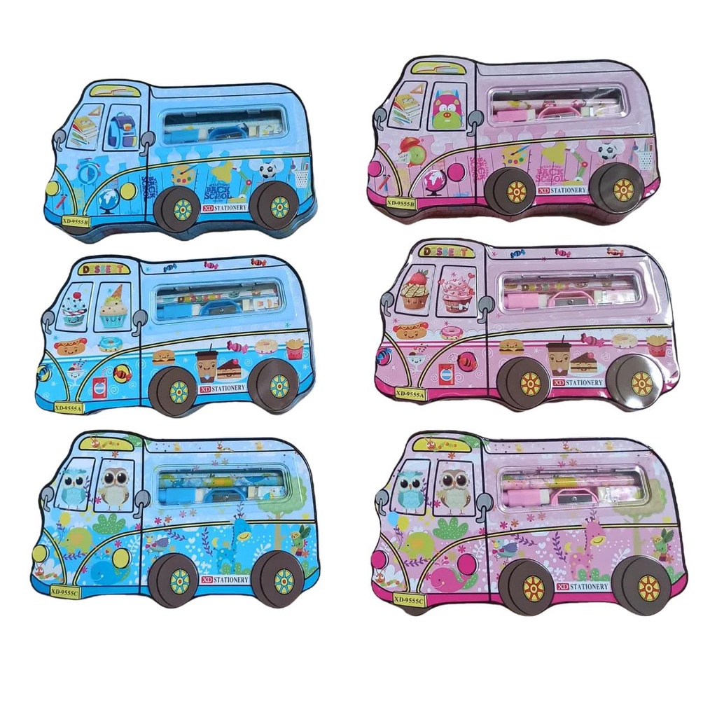 

Tempat Pensil Kaleng Mobil set stationery XD-9555M + Whiteboard Tempat pensil kaleng papan tulis isi alat tulis model minibus semi jumbo