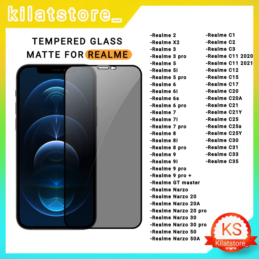 Tempered Glass Matte Anti Glare for Realme + Packing Kardus dan Tisu