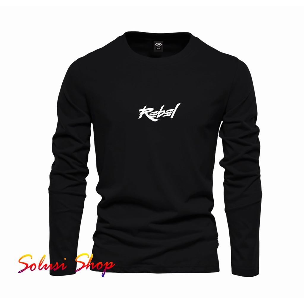 Solusishop - Kaos Lengan Panjang Rebel Motif Putih - Kaos Distro Premium - T-Shirt Pria Wanita