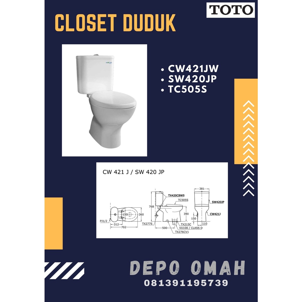Closet duduk TOTO CW421JW + SW420JP + TC505S TOTO ORIGINAL