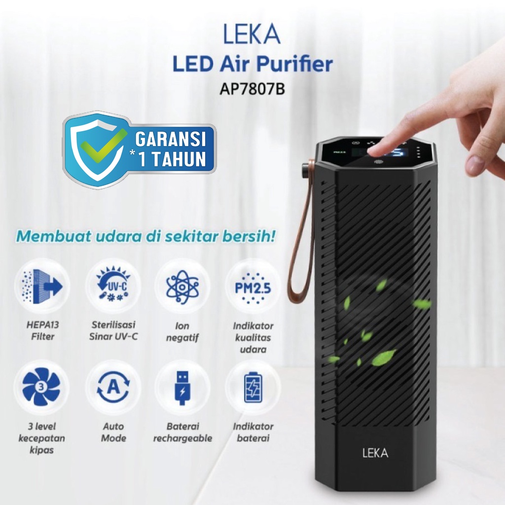 LEKA AP7807 LED Air Purifier - HEPA13 Filter Sinar UV-C Portable HEPA