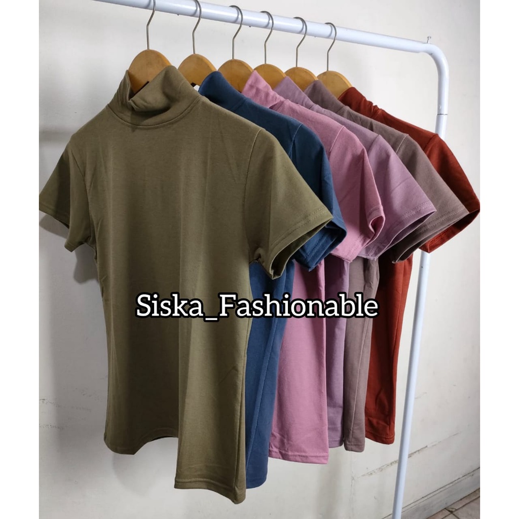 Kaos Leher Tinggi Lengan Pendek - All Size