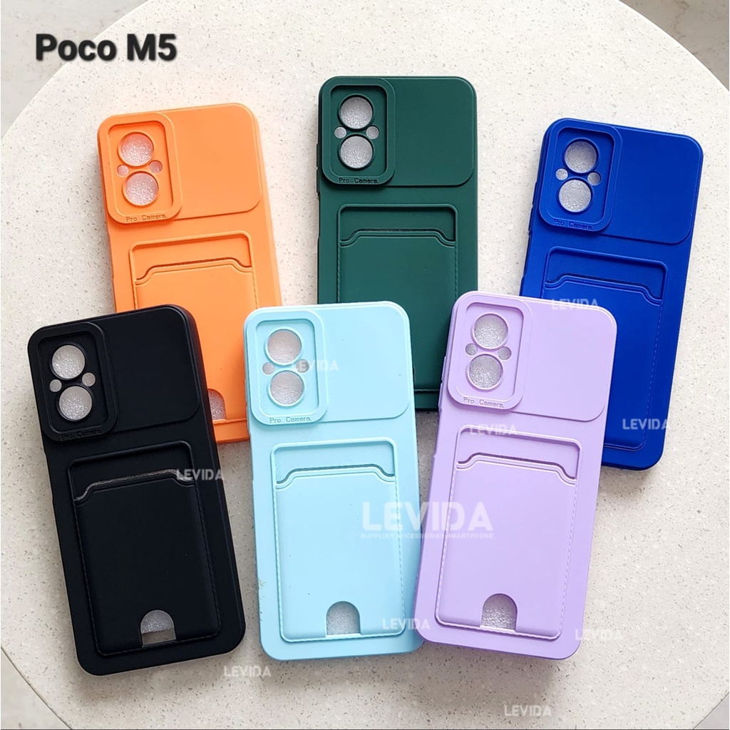 Card Slot Kartu Pro Kamera Case Slim BlackMatte Silikon Warna Case Poco M5 Poco M5S Poco C40 Poco M3