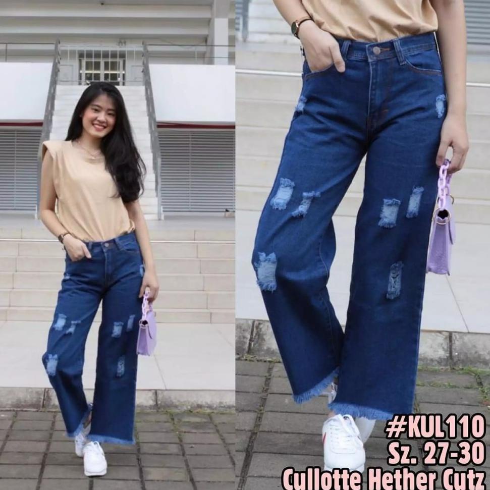 STOK TERBATAS Highwaist kulot jeans sobek rawis / Celana Kulot Highwaist Sobek lutut kekinian //Kulo