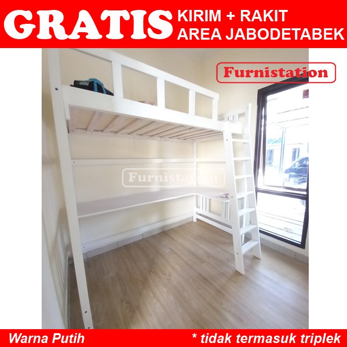 Tempat Ranjang Tingkat Dengan Meja Belajar Kerja / Tempat Tidur Susun 1 Orang