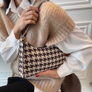 Houndstooth Pattern Baguette Bag Single Shoulder Bag 10075