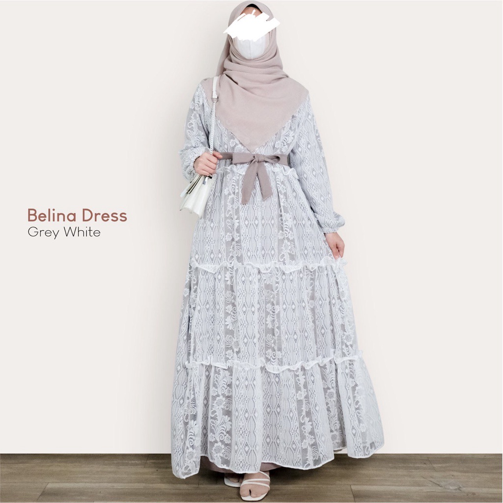 Mininos Belina Dress Gamis Kondangan Ity Crepe Brukat Remaja