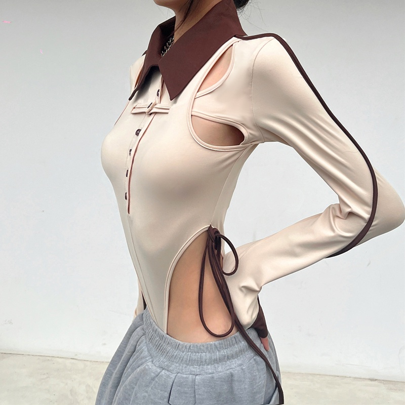 【AMY J】Hollow Out Design Bodysuit Thin Top  7557