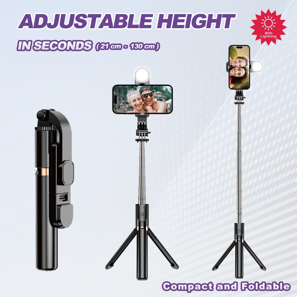 Tongsis bluetooth K8 1.3M tripod remote LED tongsis wireless 130cm