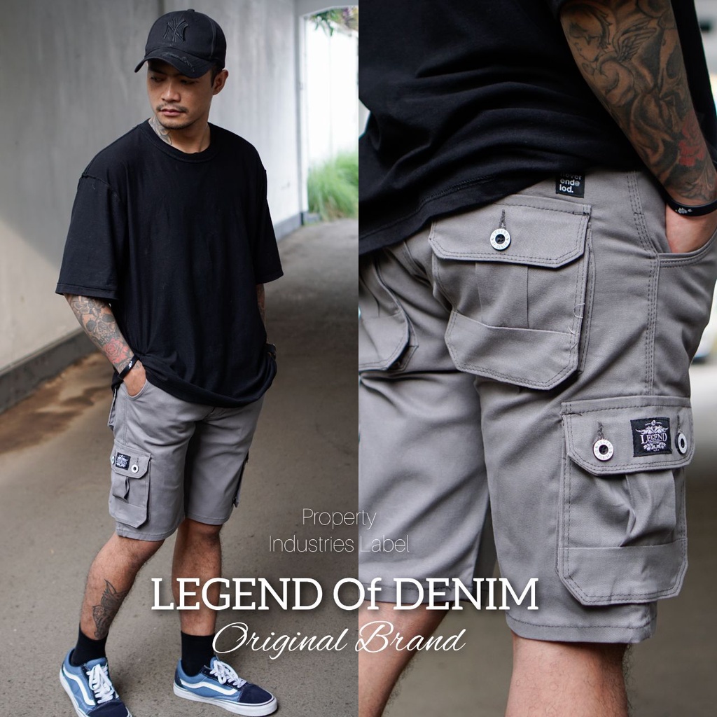 CARGO PENDEK Pria Celana Cargo Celana Gunung Kargo Pendek Celana Kargo Pendek Pria Original PDL Celana Outdor pendek Abu LEGEND OF DENIM