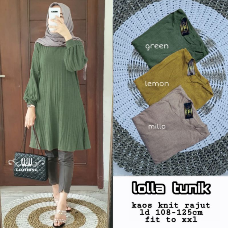 Lolla Tunik keren remaja wanita By w&w Kaos knit rajut Ld 108-125