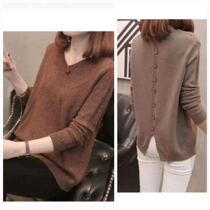 Atasan Wanita baju import blouse polos atasan wanita longsleeve knit rajut casual Kekinian Bisa COD 