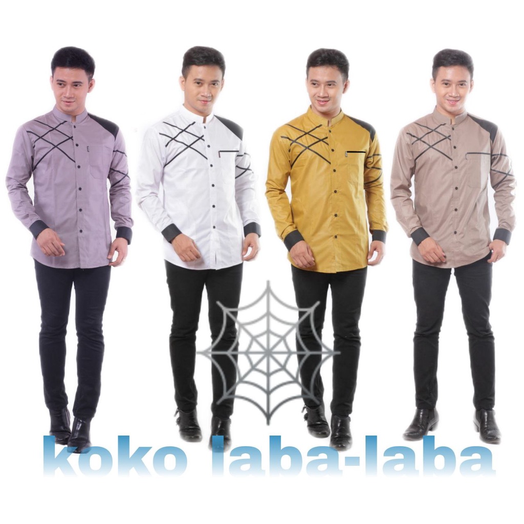 Baju koko dewasa lengan panjang motif hastag 3 warna|| baju koko muslim santri motif laba laba ||ser