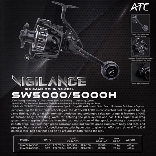REEL SPINNING ATC VIGILANCE 5000 5000H Saltwater Game