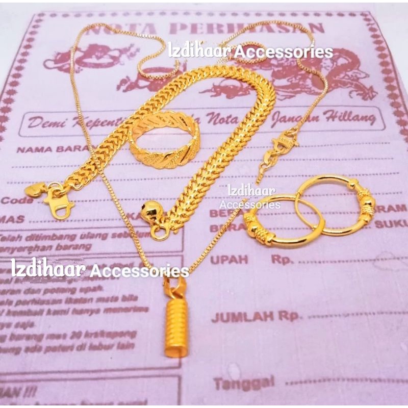 Komplit 1 Set Perhiasan Titanium Satu Set Perhiasan Fashion Berlapis Emas24k