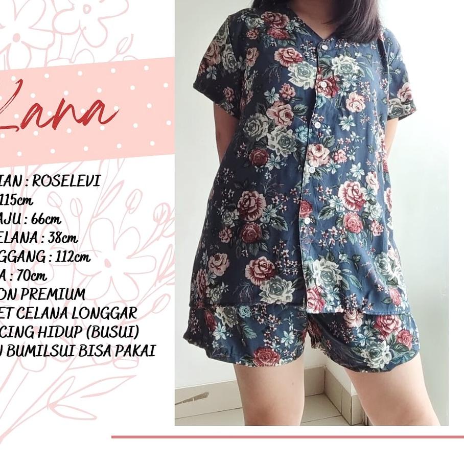 KANA | PART 1 | setcel rayon jumbo lengan pendek celana pendek homewear piyama kancing depan murah b