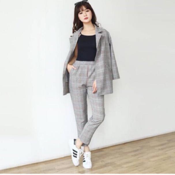 LANGSUNG ORDER Roxy Premium Set Blazer Pants Kotak / Outer Blazer Linen Blazer Kotak Casual / Blazer