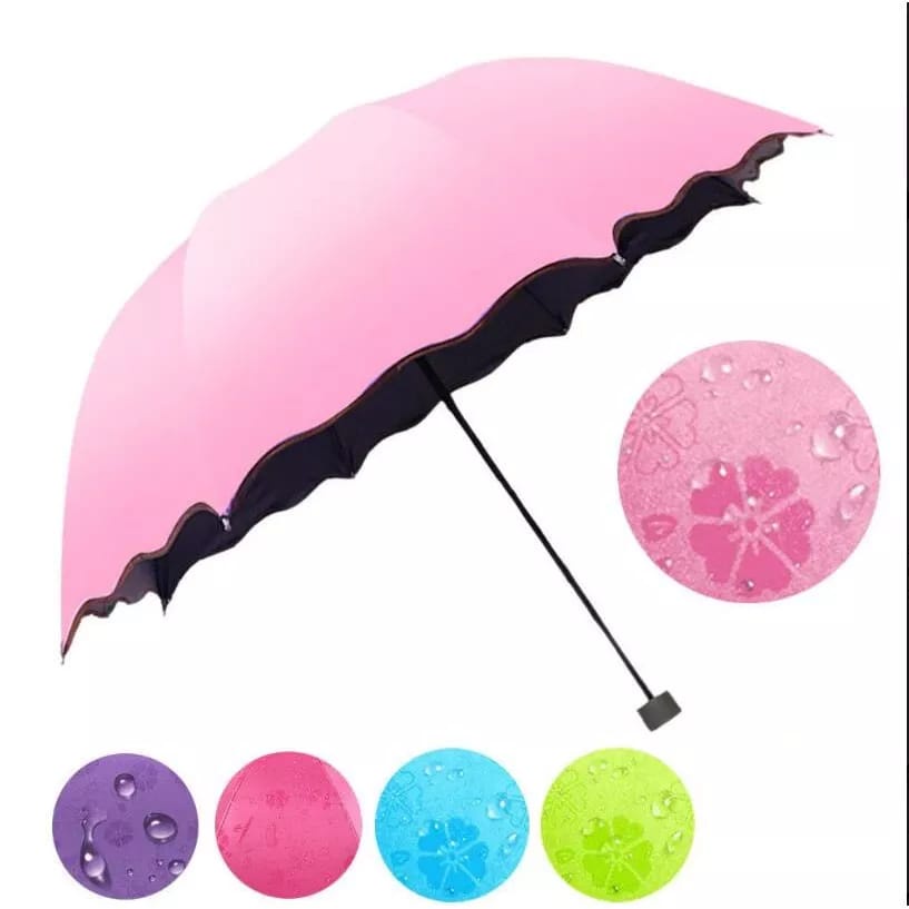 (MLTSTR) Payung Lipat 3D Magic Polos Payung Magic Umbrella 3D Kena Hujan Keluar Motif Bunga