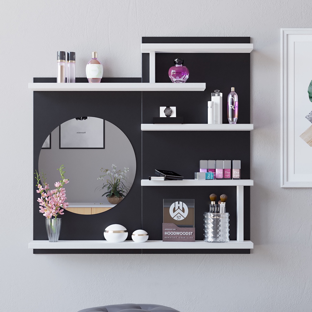 Rak Dinding Minimalis Meja Rias Kosmetik Cermin Gantung Tempel Melayang