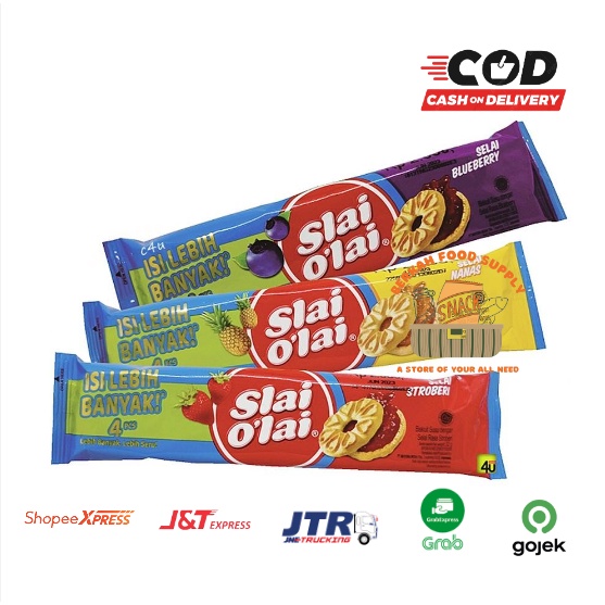 

( BERKAH ) SLAI OLAI Roma Biskuit Sachet 32gr isi 4 Slai O’lai Blueberry Strawberry Nanas Snack Cemilan Anak Murah Selai Olai