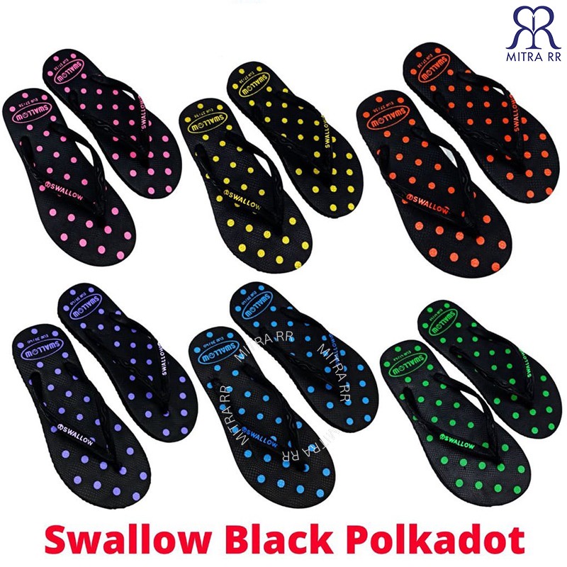 Sandal Swallow Black Polkadot Sendal Jepit Wanita Karet Tebal Empuk | Swallow Original