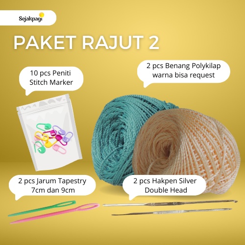 Paket Rajut Untuk Pemula Kit Rajut Set Rajut Alat rajut + 5 Gulung Benang