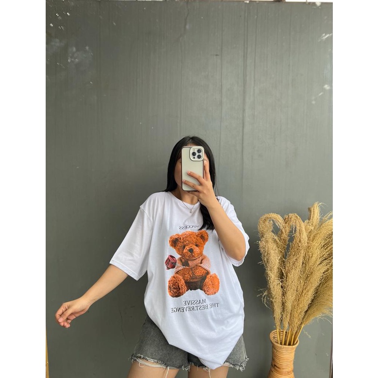 KAOS BEAR MAWAR | BAJU TUMBLR TEE SHIRT OVERSIZE DUSTY ROSE BLUE HITAM BEIGE | TUMBLR TEE | KOREA STYLE