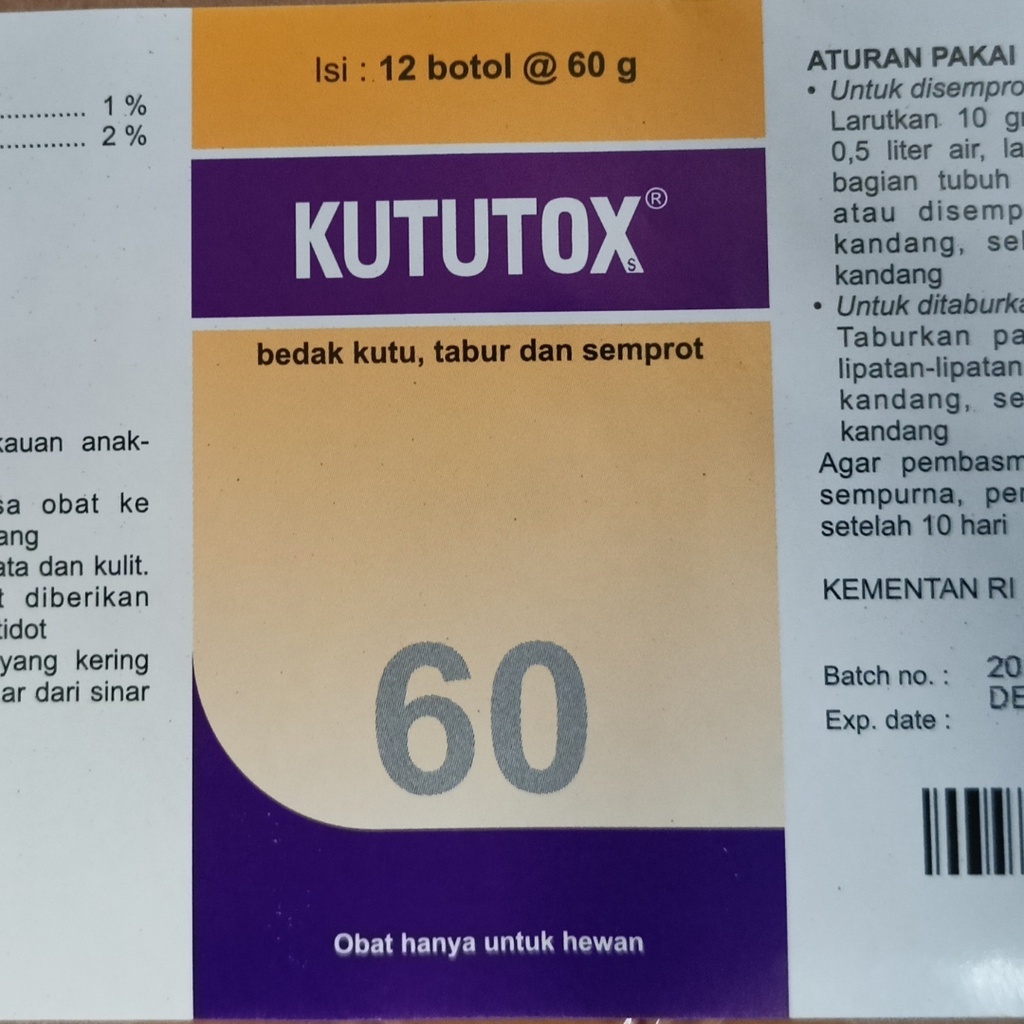 KUTUTOX 60 gr | Obat Kutu Hewan Peliharaan | Anti Kutu tabur atau Semprot Untuk Anjing Kucing Sapi Kambing Domba &amp; Kandang | Medion