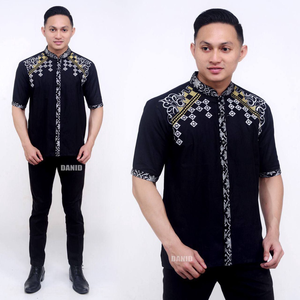 Baju Koko Pria Muslim Dewasa Murah Lengan Pendek Kombinasi Batik Modern Terbaru 2023
