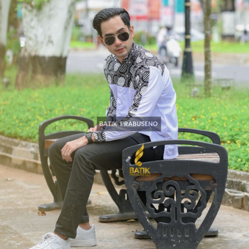 Daffi Koko Kombinasi Batik Cap Size Reguler Kemeja Batik Lengan Panjang Original Prabuseno Full Furi
