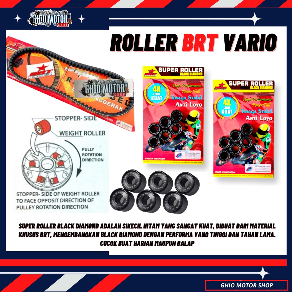 VANBELT &amp; ROLLER ROLER LOLER BRT VARIO 125 150 11gram 15gram 17gram 18gram LOLER RORER ROLLER  PCX 150 ROLLER PCX 160 ROLLER VARIO 125 ROLLER RACING BRT VARIO 125 GHIO MOTOR SHOP