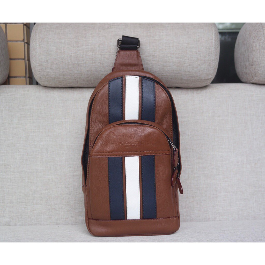 TAS PRIA SIGNATURE HOUSTON VARSITY SLING BAG BROWN STRIPE PACK 49318