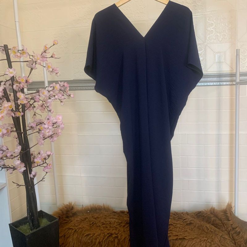 Long Dress Square Cringkle Airflow | Gamis Crinkle Atasan Muslimah-L.DRESS NAVY