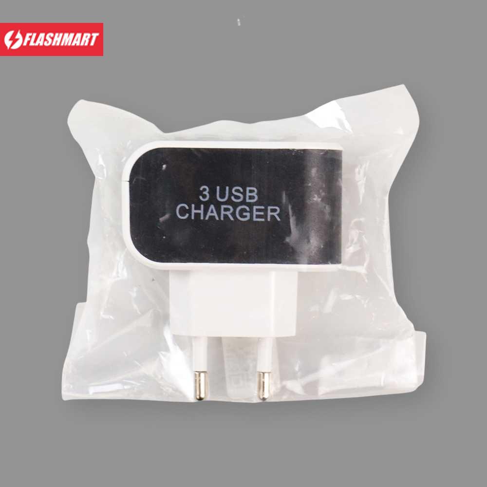 Flashmart Adapter Travel Charger USB 3 Port 5V 3.1A EU Plug - EKA