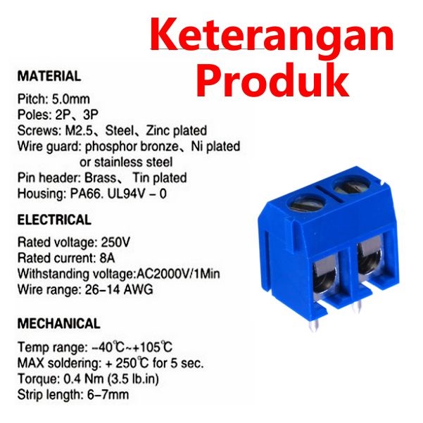 [HAEBOT] Terminal Block Screw 2 Pin 250VAC 10A Penghubung PCB Sekrup Plastik KF301 Socket Blok Elektronika 2pin