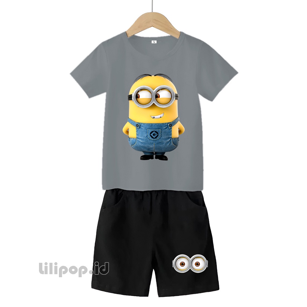 Baju Anak Stelan Kaos 3/4 Minion Cowok Cewek  Usia 1 - 4 Tahun Celana Pendek Harian