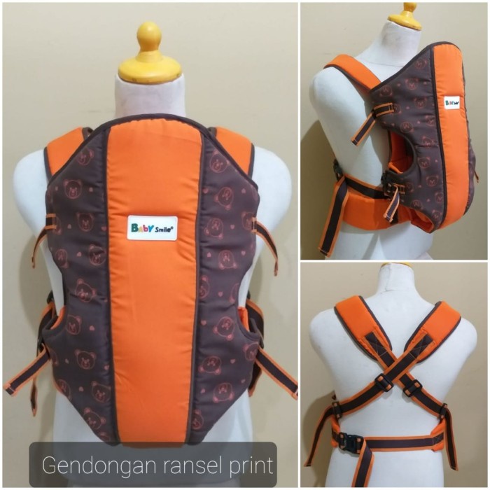 gendongan bayi  Gendongan Ransel Depan Bayi Print Baby Smile BSGR 0001 - Orange(F5T6) gendongan bayi