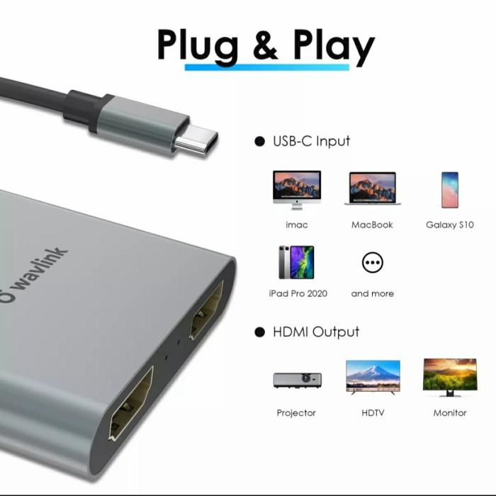 Wavlink USB Type C Thunderbolt 3 and 4 to Dual HDMI 4K Bisa Extend ABC
