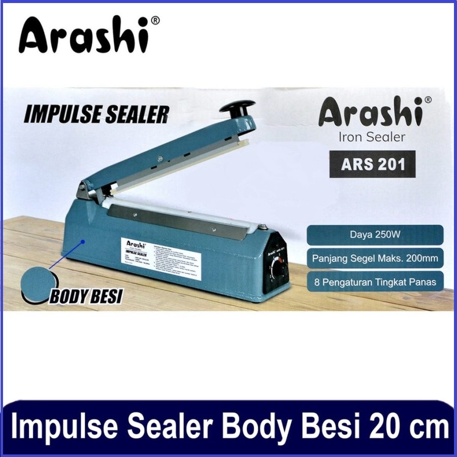 Mesin Alat Press Plastik Body Besi Arashi 20CM Impulse Sealer ARS-201-Garansi resmi