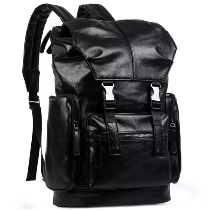 Tas Ransel Pria COD Tas Ransel Kulit Pria Tas Punggung Pria Tas Laptop Tas Travel - Hitam(H9M1) tas 