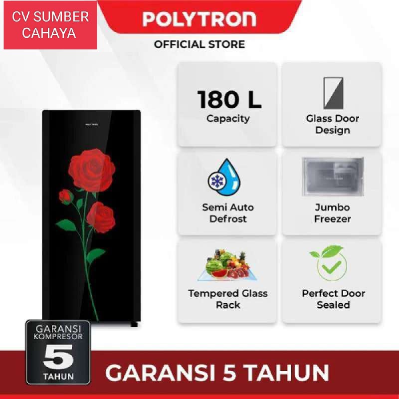 Polytron Kulkas 1 Pintu 180L Belleza Tempered Glass PRA 18CRX PRA18CRX
