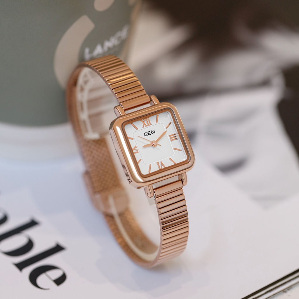 Jam tangan wanita GEDI LIGHT LUXURY stainless tahan karat gaya korea design high-end small square tahan air