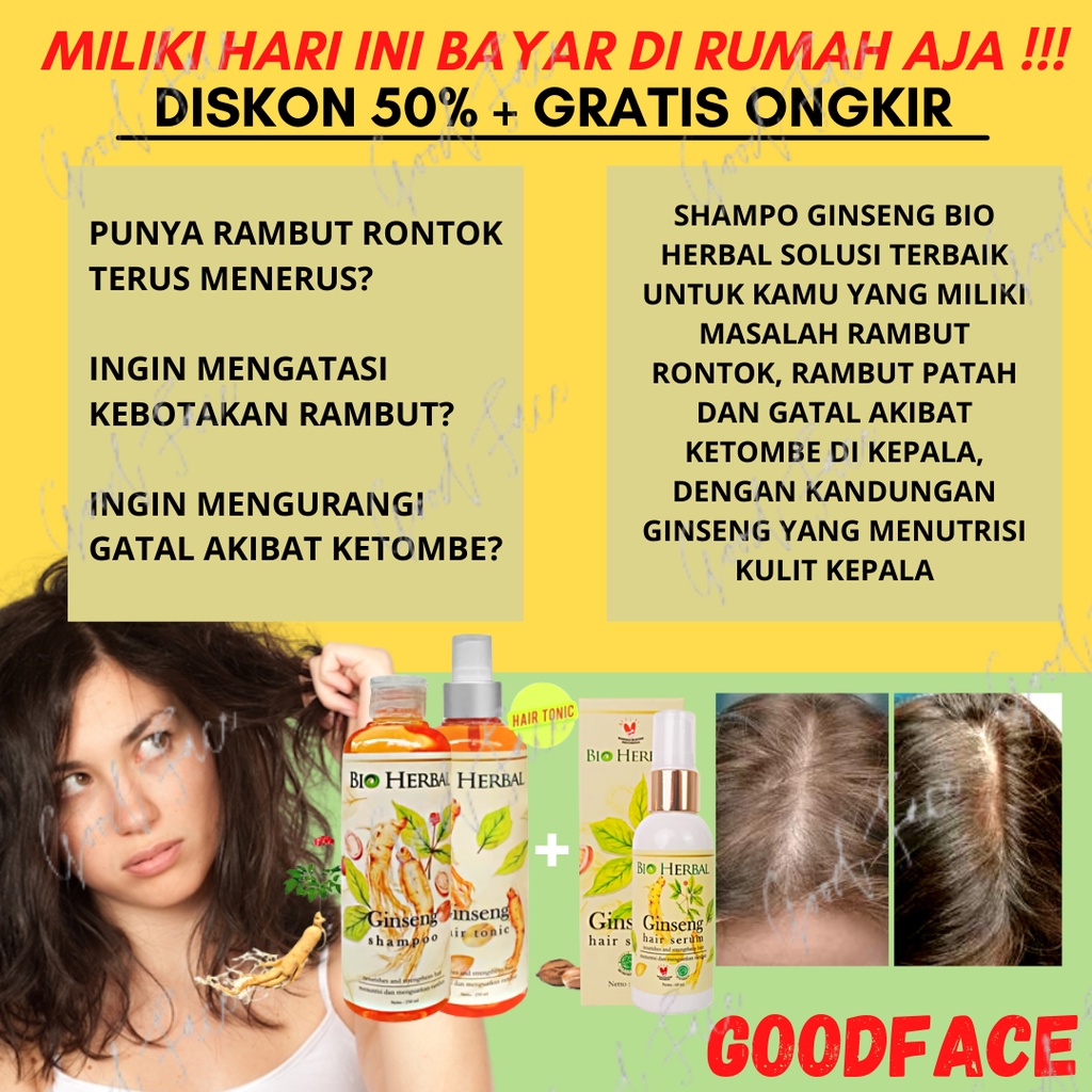 PERAWATAN RAMBUT RONTOK BIO HERBAL GINSENG PAKET 3IN1 SHAMPO + TONIC + HAIR SERUM ORIGINAL