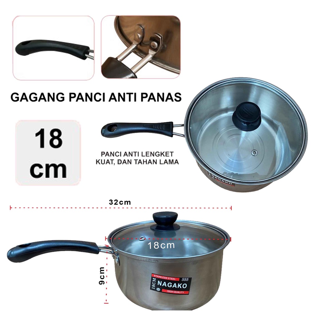 Panci Nagako/ Panci Stainless Steel/ Panci Susu+tutup/ Panci Serbaguna