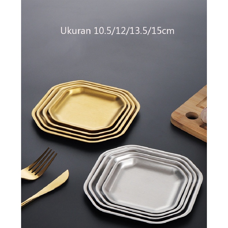 Mi.more Gold Piring Stainess Steel Segi 8 / Piring Dekorasi Gold 10.5cm/12cm/13.5cm/15cm / Piring Dessert