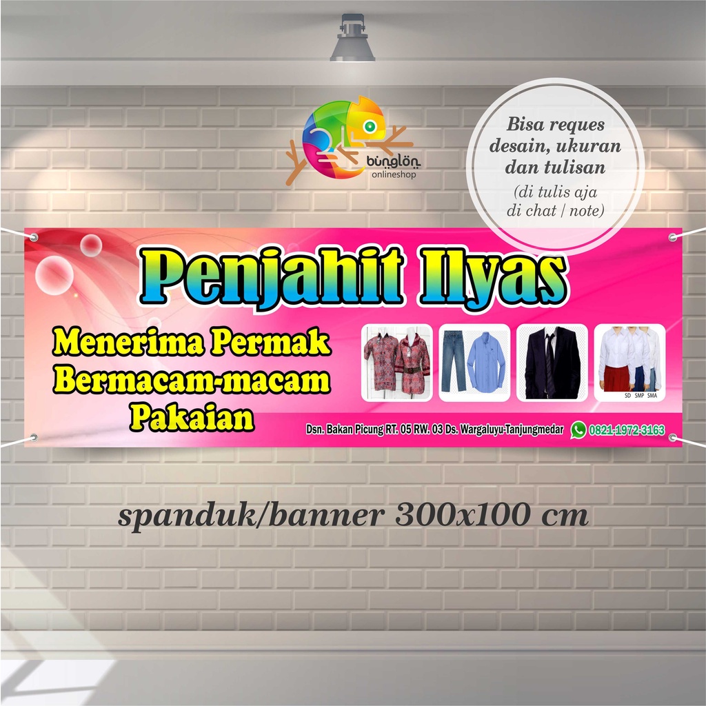Size 300x100 Cm, Spanduk Banner Toko Penjahit, Permak Pakaian